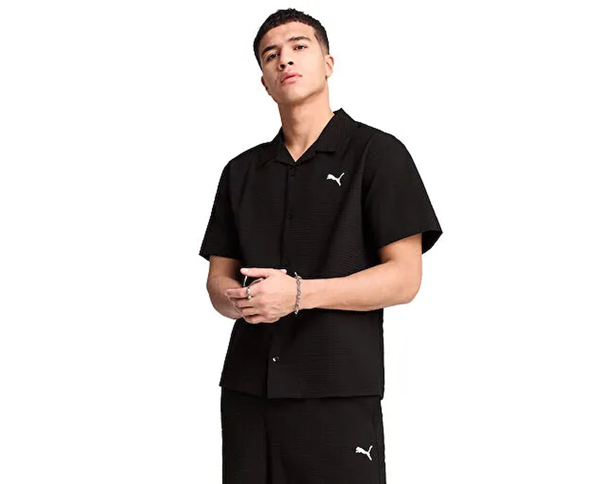 Puma Wardrobe Ess Relaxed Shirt Erkek Günlük Polo Tişört 62966301 Siyah