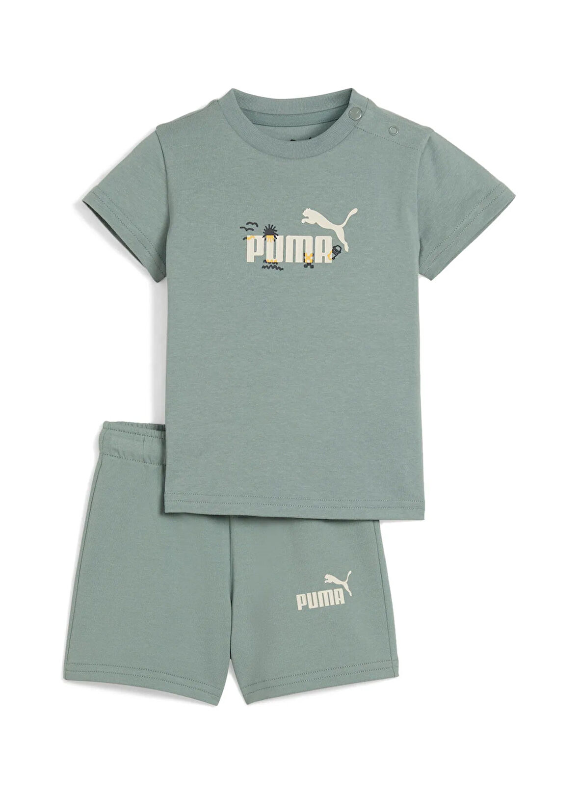 Lastikli Bel Normal Yeşil Bebek Şort Takım 68628630-MINICATS SANDY ADVENTURES