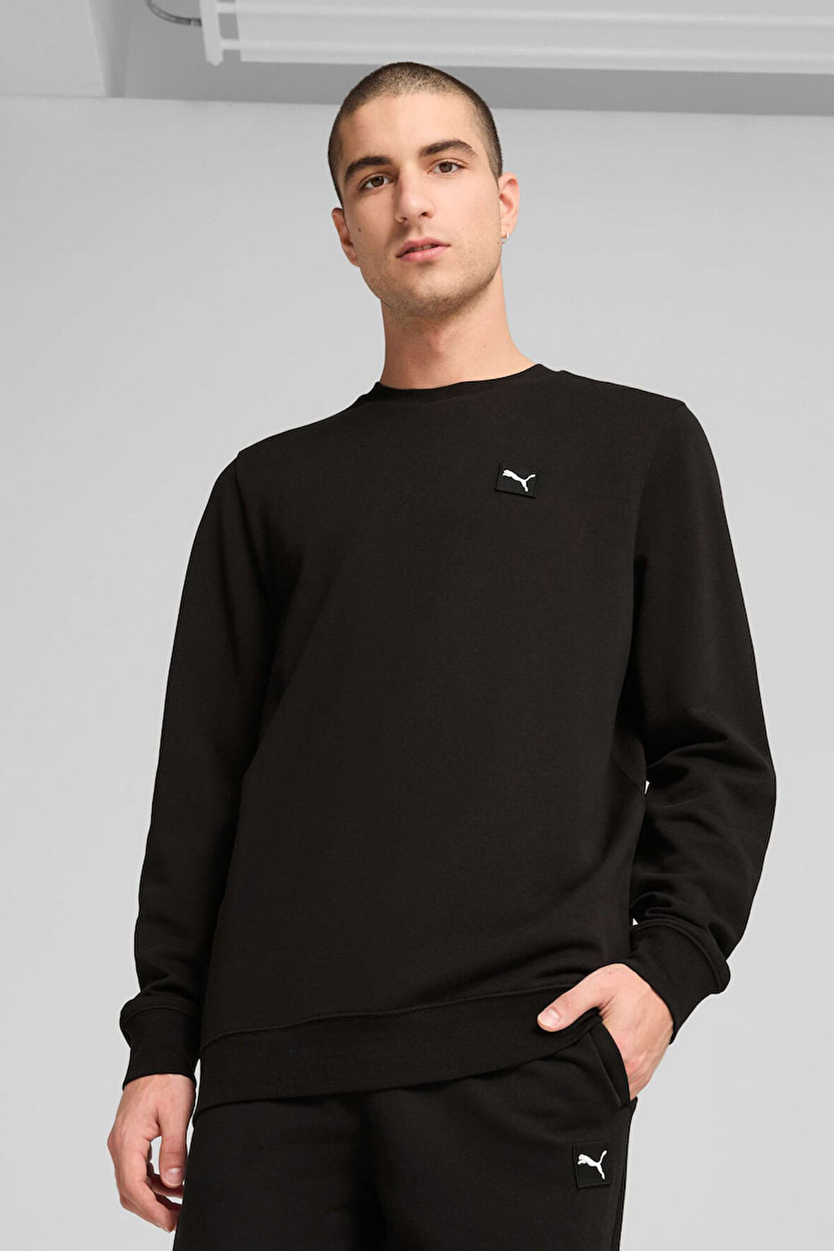 Erkek Bisiklet Yaka Sweatshirt - Siyah | XS
