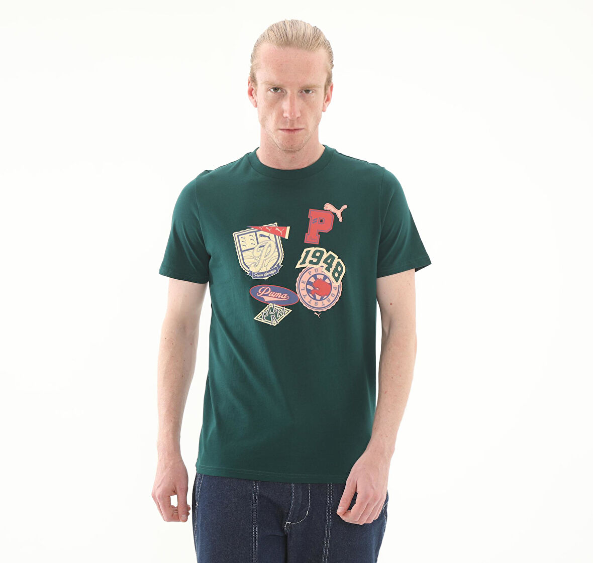 629627-60 Puma Wardrobe Ess Graphic Tee Erkek T-Shirt Yeşil