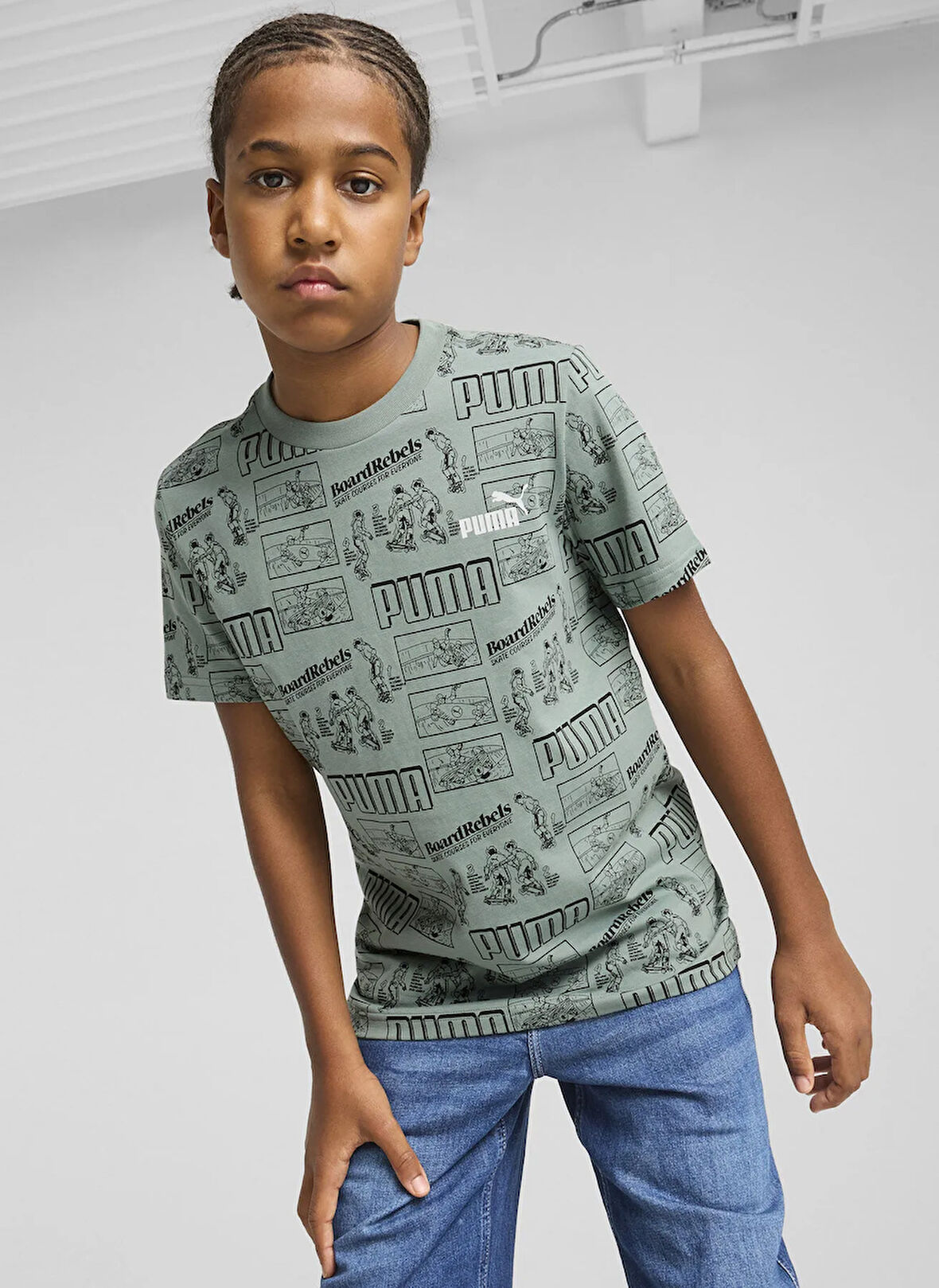 Puma Yeşil Erkek Çocuk T-Shirt 68514630-MID90S AOP Tee B Green Moo