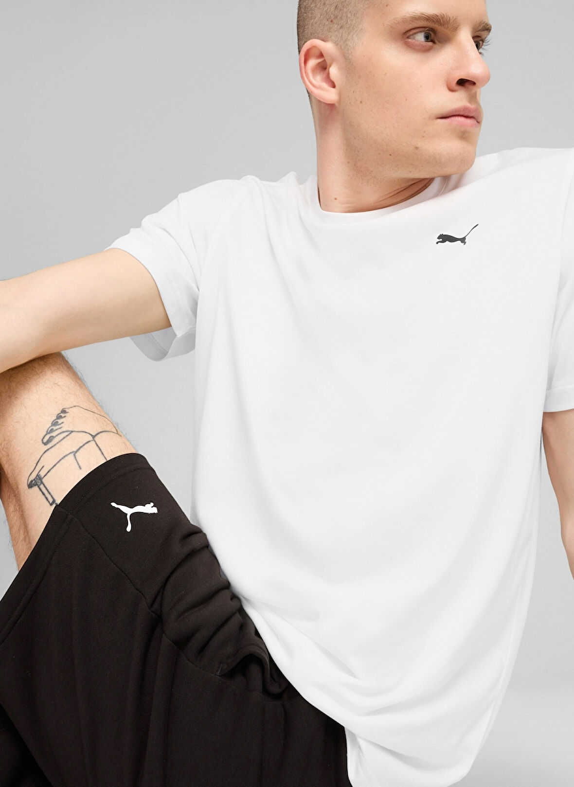 Puma M TAD ESS SOLID CAT Erkek  Beyaz Tişört