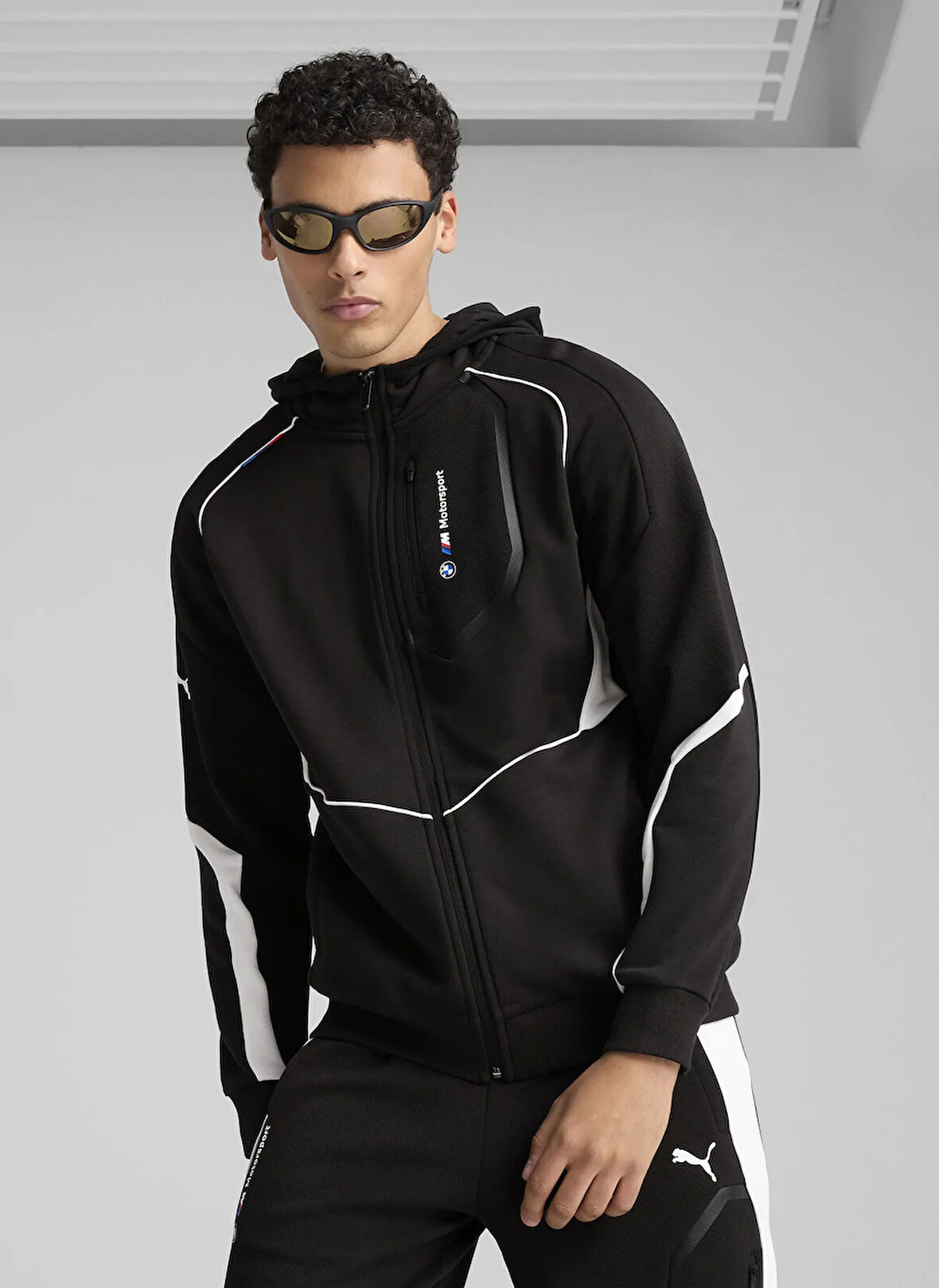 63061501 BMW MMS HOODED SWEAT JACKE Gri Kapüşon Yaka Regular Fit Erkek Zip Ceket