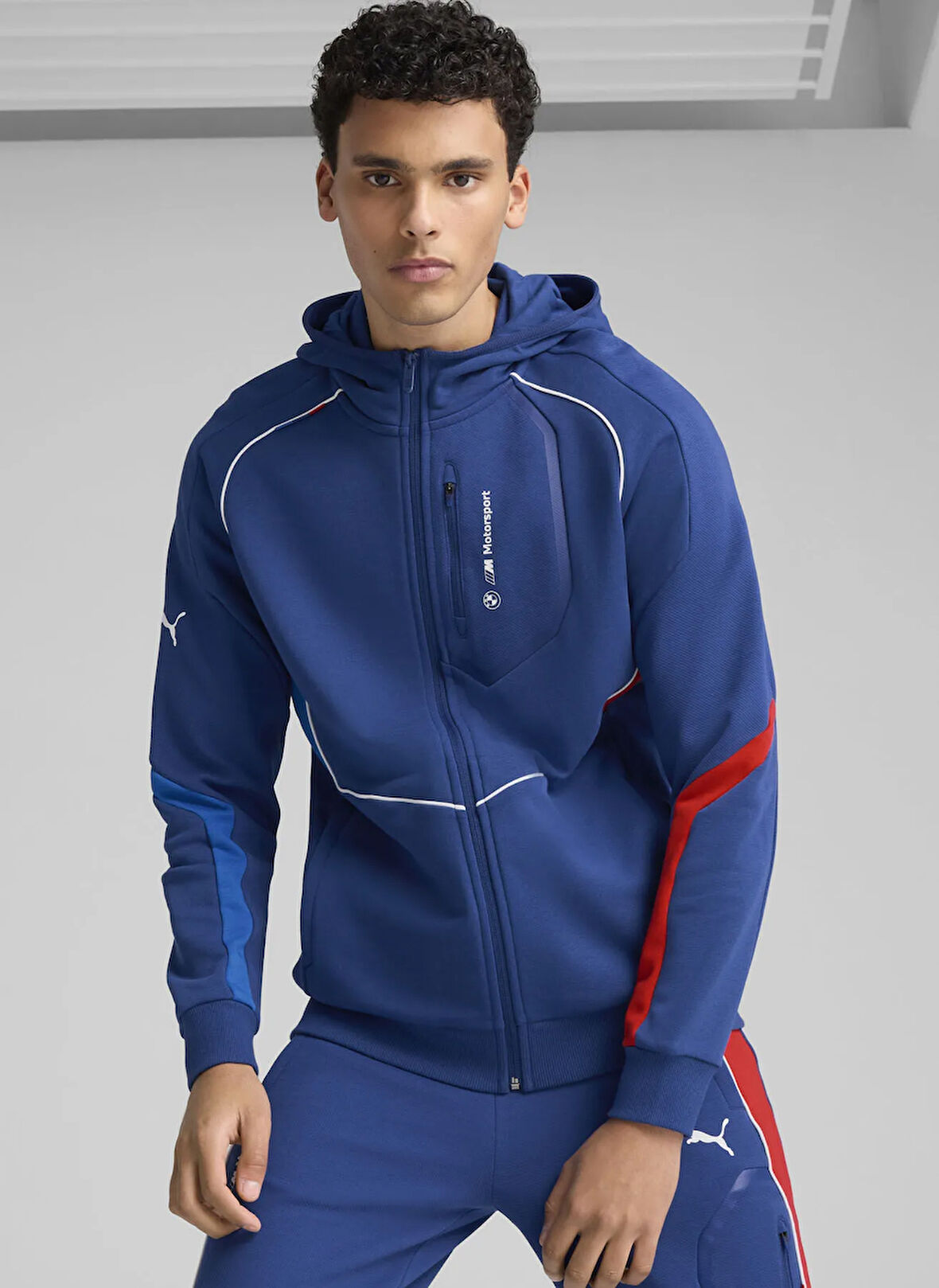 63061504 BMW MMS HOODED SWEAT JACKE Mavi Kapüşonlu Normal Bel Regular Fit Erkek Zip Ceket