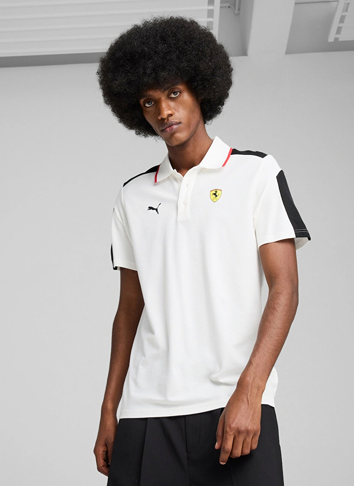 63019704 Ferrari Race MT7 Polo PUMA Siyah Polo Yaka Regular Fit Erkek T-Shirt