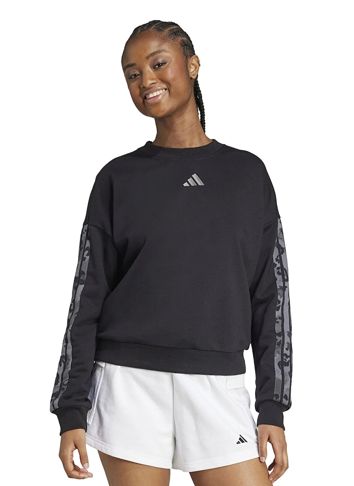 adidas JM1835 W AOP SWT Siyah Yuvarlak Yaka Normal Düz Kadın Sweatshırt