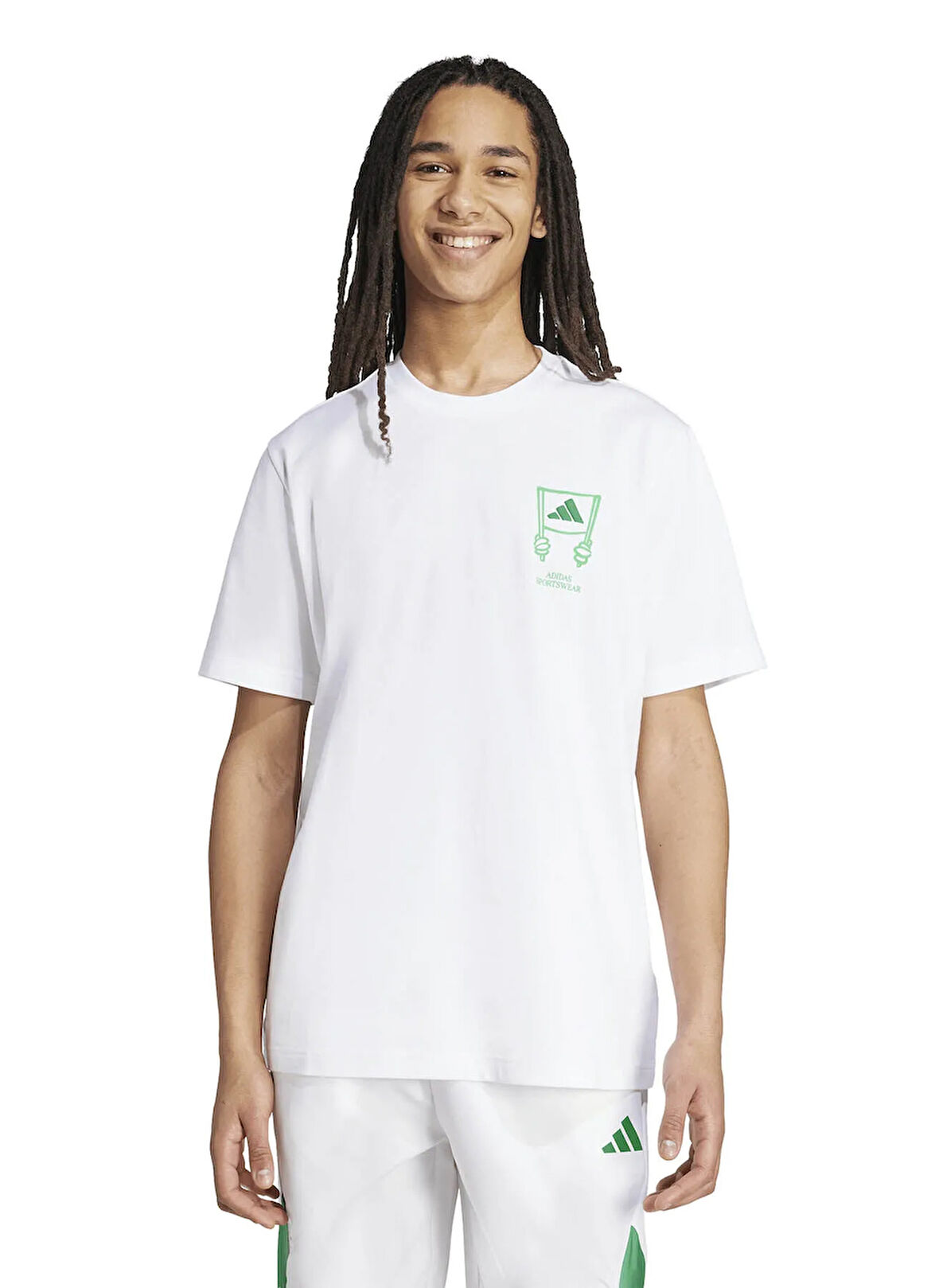 adidas JX7475 M STAD CROWD T Beyaz Bisiklet Yaka Bol Kesim Baskılı Erkek T-Shirt