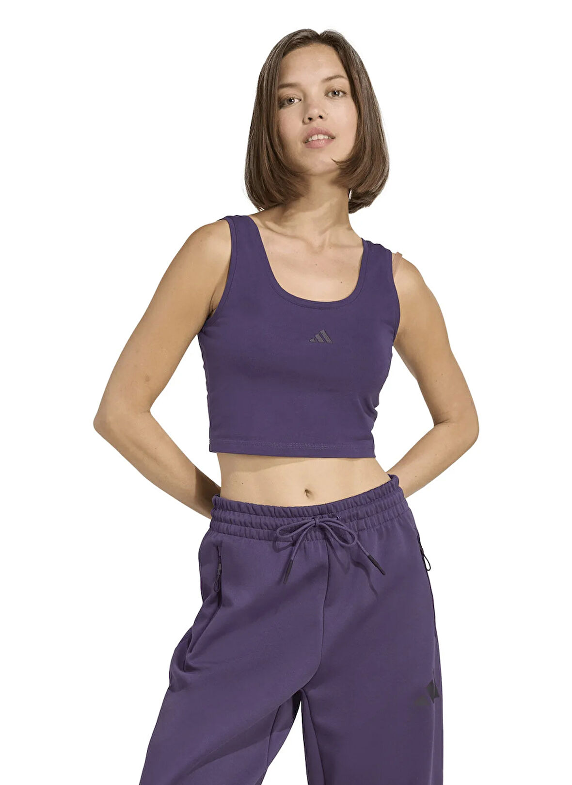 adidas KB7127 W SL SJ TK Mor Yuvarlak Yaka Dar Düz Kadın T-Shirt