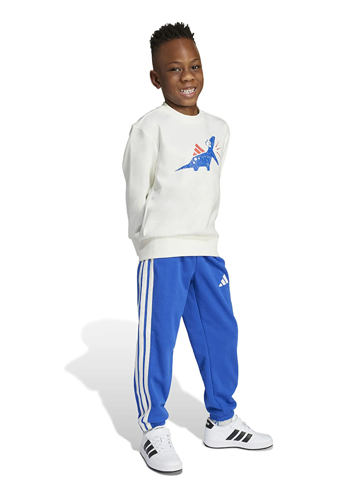 adidas Düz Beyaz - Mavi Erkek Çocuk Eşofman Takımı JV5848 LK ADRPT SET