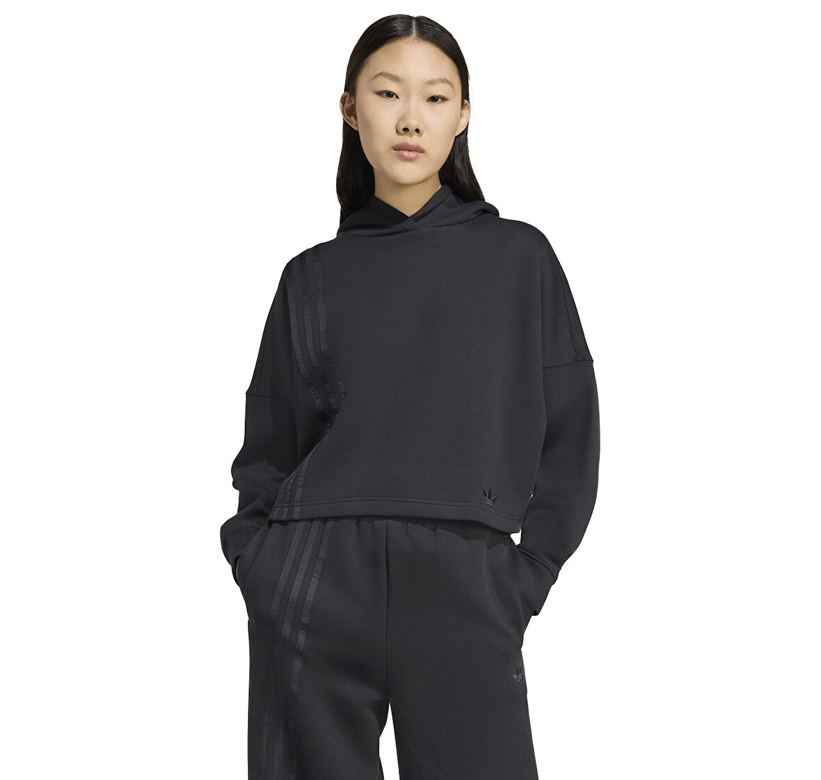 JX2701-K adidas 3 Strıpes Hoody Kadın Sweatshirt Siyah