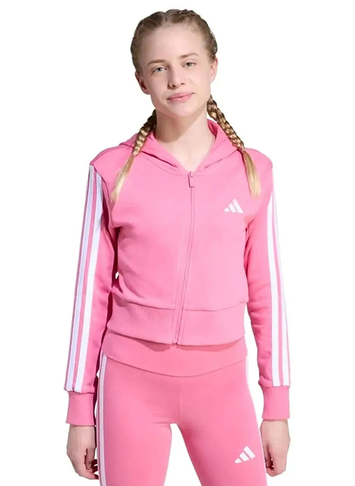 adidas Düz Kız Çocuk Pembe Sweatshırt JY4983 JG 3S FT FZ CRO