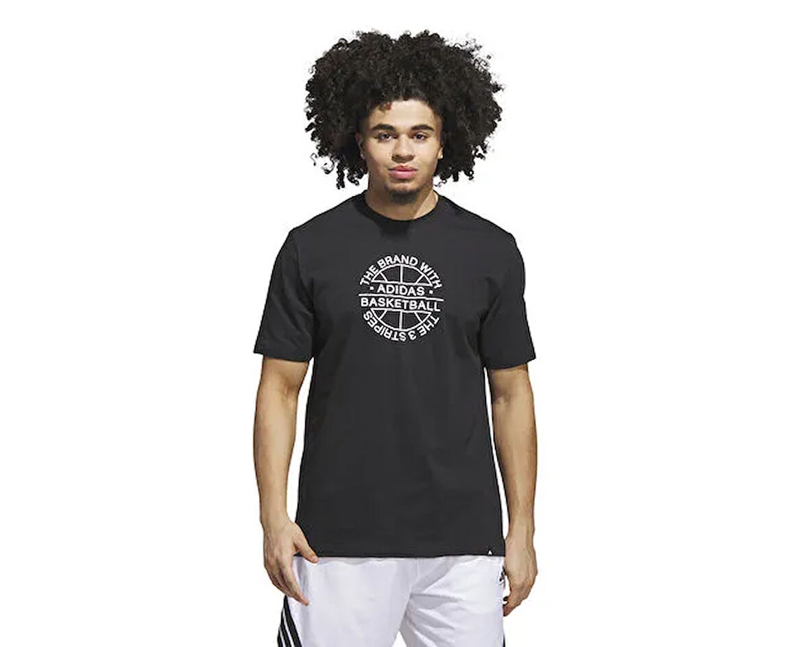 adidas Verbiage Tee Erkek Basketbol Tişörtü JX1745 Siyah
