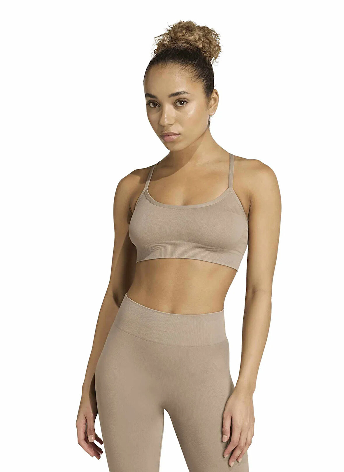 adidas JX3898 WE KNIT LS BRA Taupe Sporcu Sütyeni