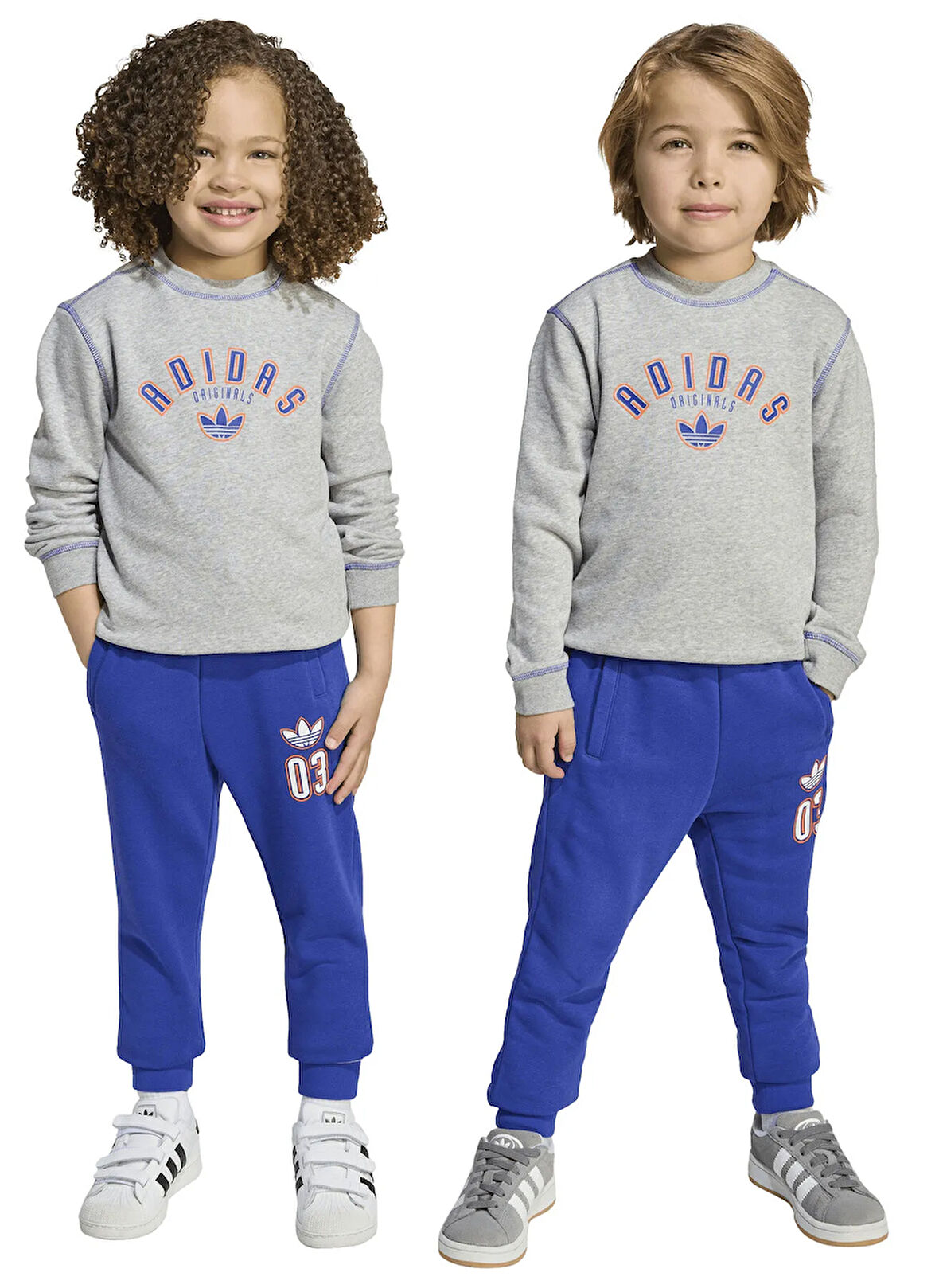 adidas Düz Gri - Mavi Erkek Çocuk Eşofman Takımı JX5260 CREW SET