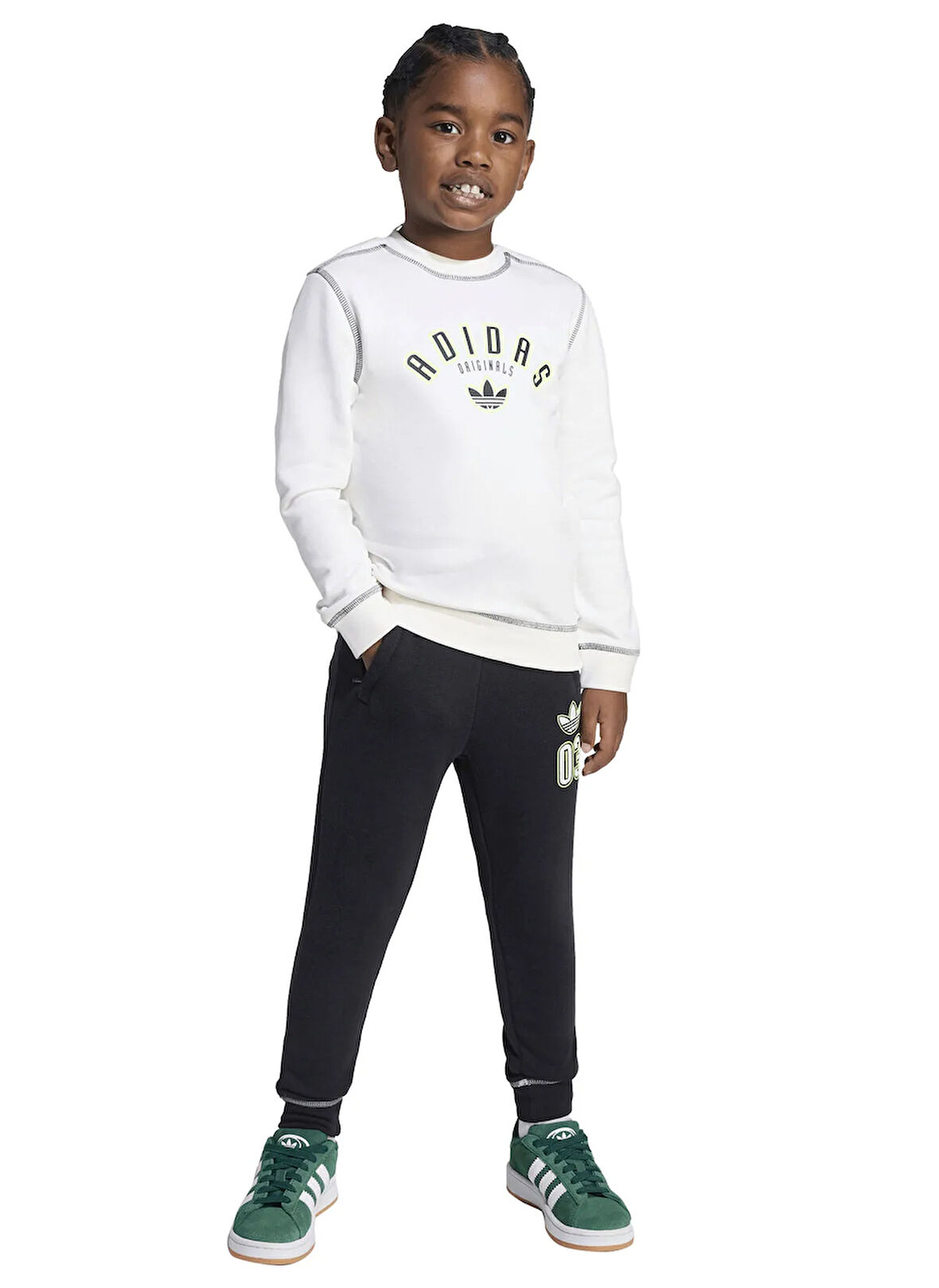 adidas Düz Beyaz - Siyah Erkek Çocuk Eşofman Takımı JX5261 CREW SET