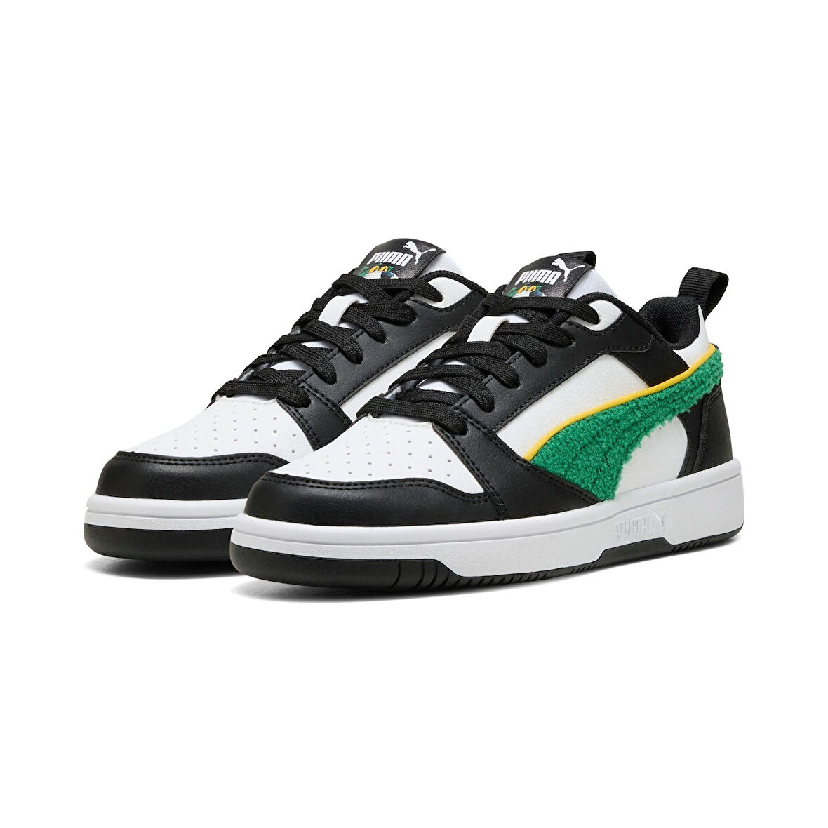 Puma Rebound V6 Lo Super Puma Jr-White-Green-Black Çocuk Ayakkabı-Beyaz
