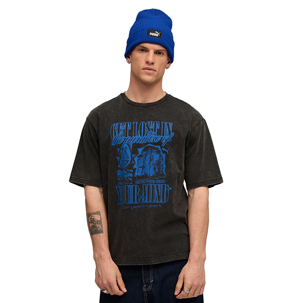 Graphic Tee Erkek Siyah Günlük Stil T-Shirt 63211501