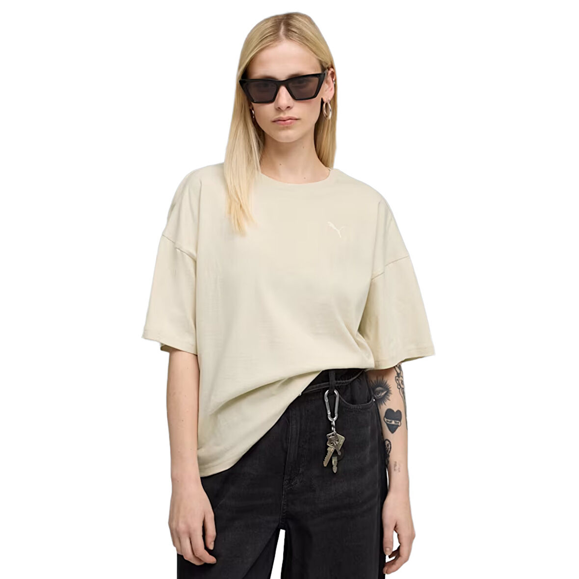 Her Oversized Kadın Bej Günlük Stil T-Shirt 68814887