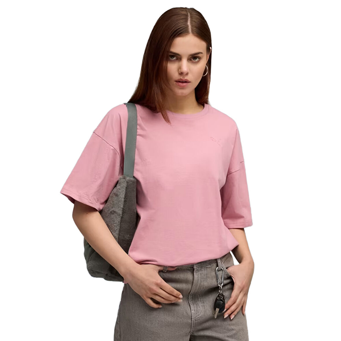 Her Oversized Kadın Pembe Günlük Stil T-Shirt 68814865