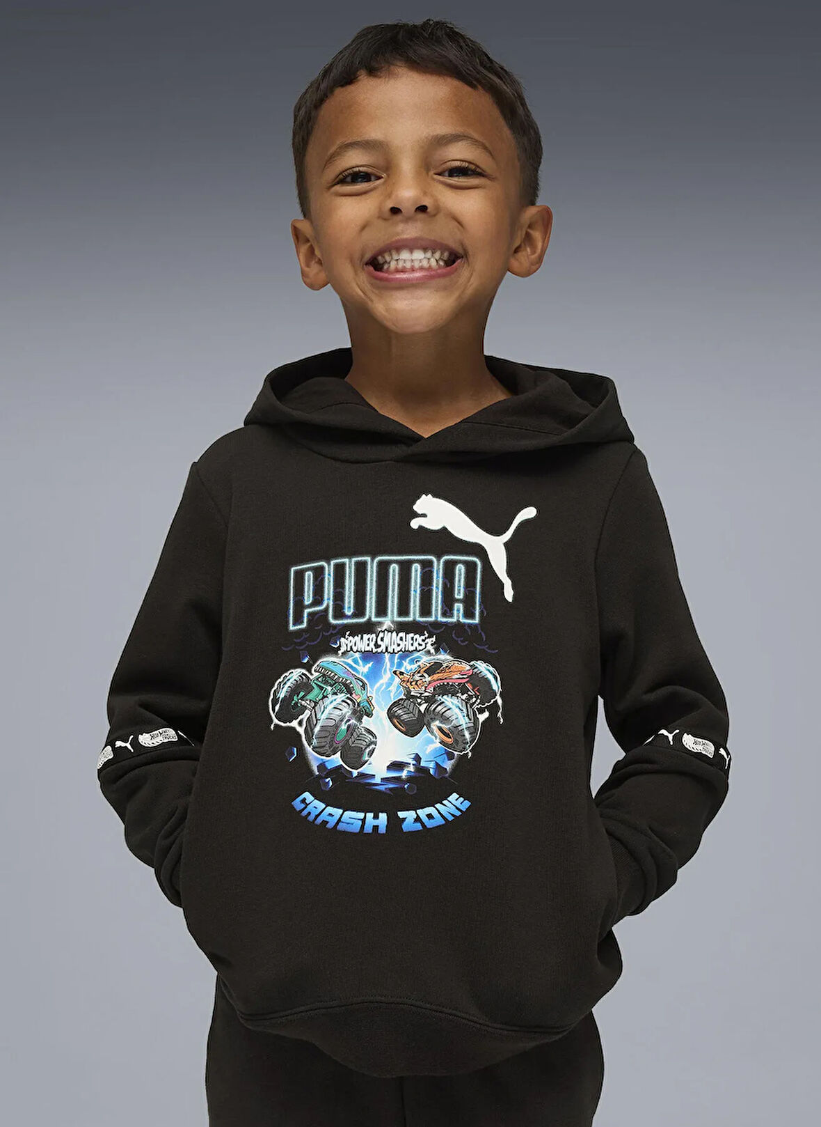 Puma Baskılı Erkek Çocuk Siyah Sweatshırt 63239601-PUMA X HOT WHEELS Graphic