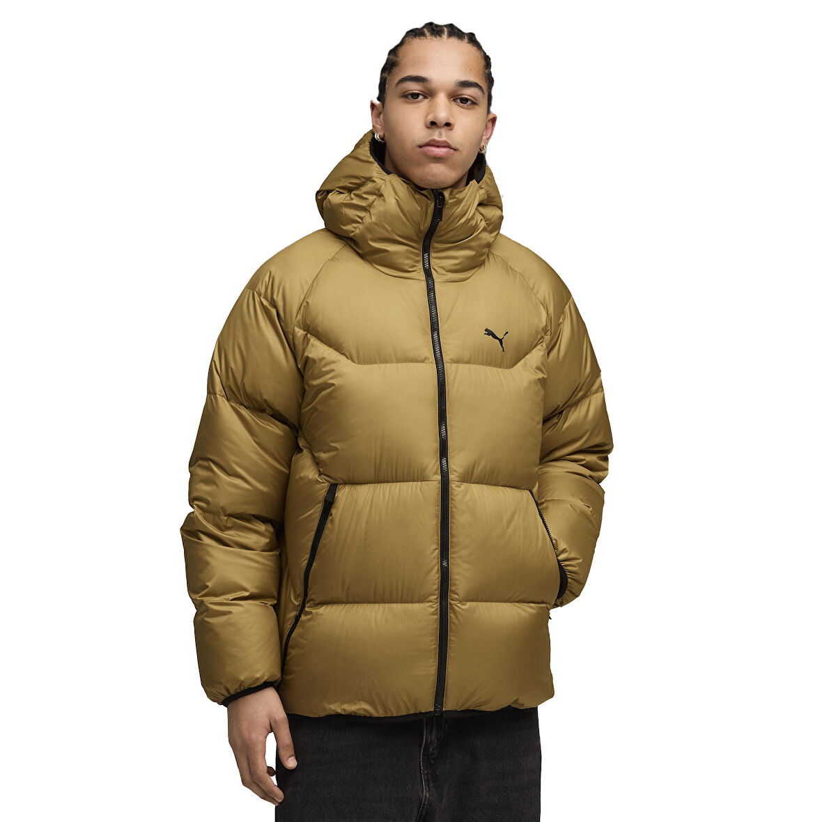 Hooded Down Puffer Erkek Sarı Günlük Stil Mont 68838269