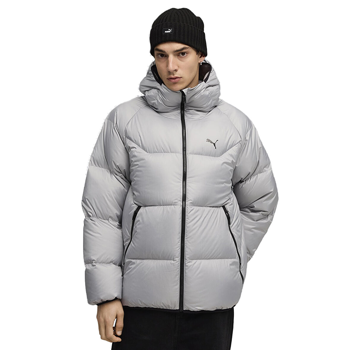 Hooded Down Puffer Erkek Gri Günlük Stil Mont 68838263