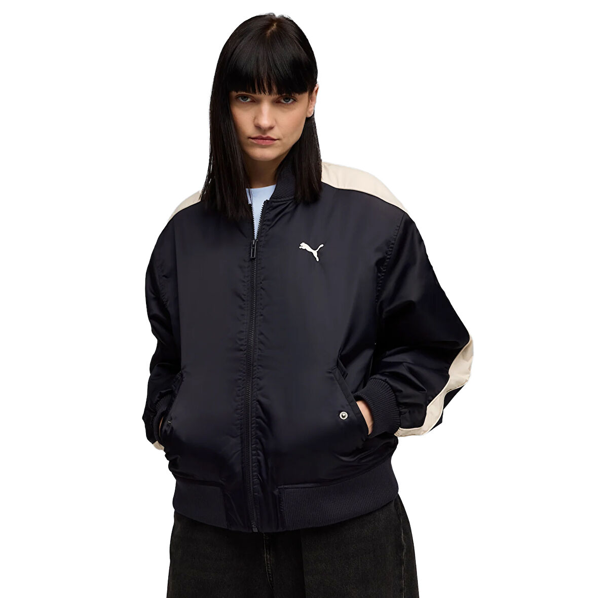 T7 Bomber Kadın Lacivert Günlük Stil Ceket 63347816