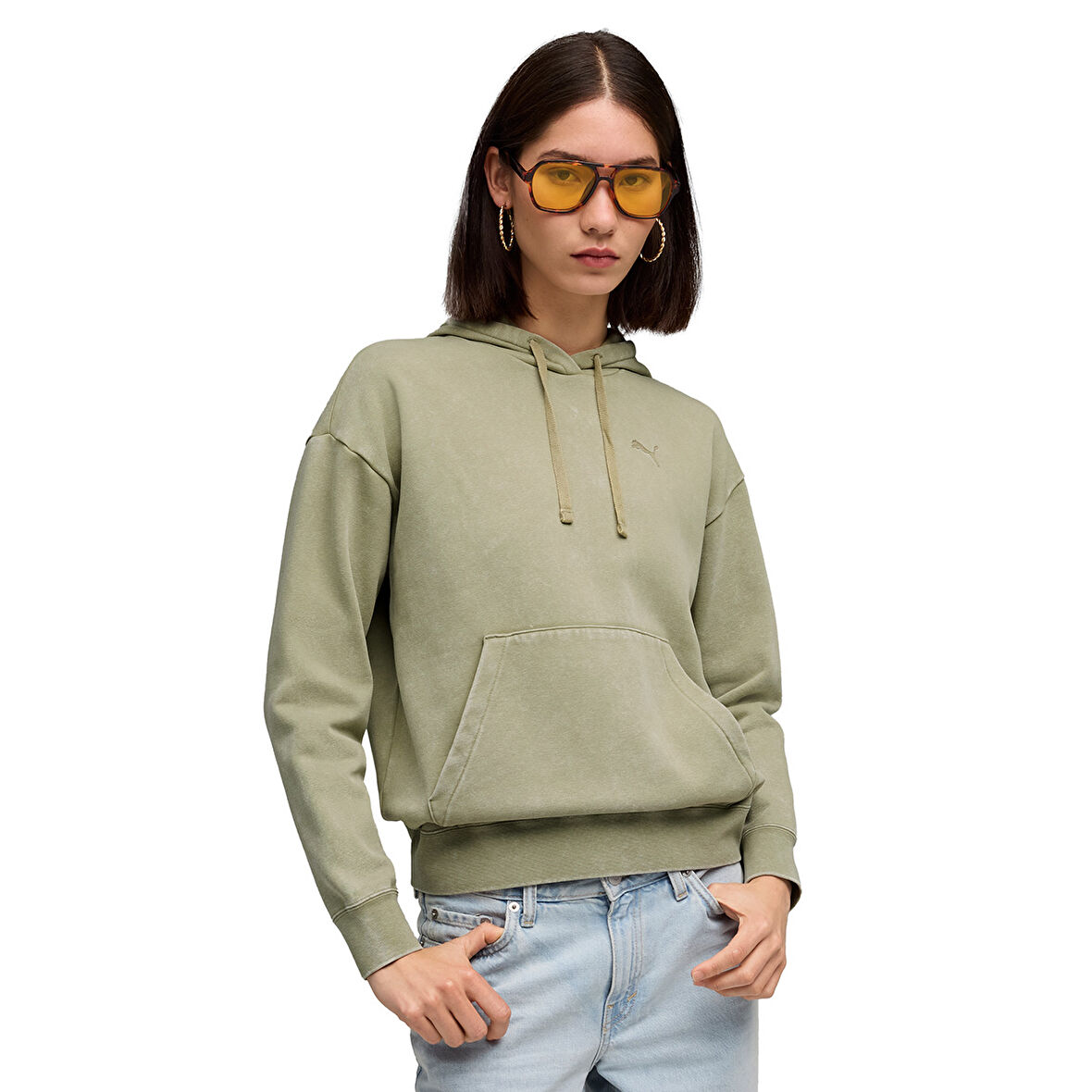 Ess Elevated Wash Hoodie Kadın Yeşil Günlük Stil Sweatshirt 68810382