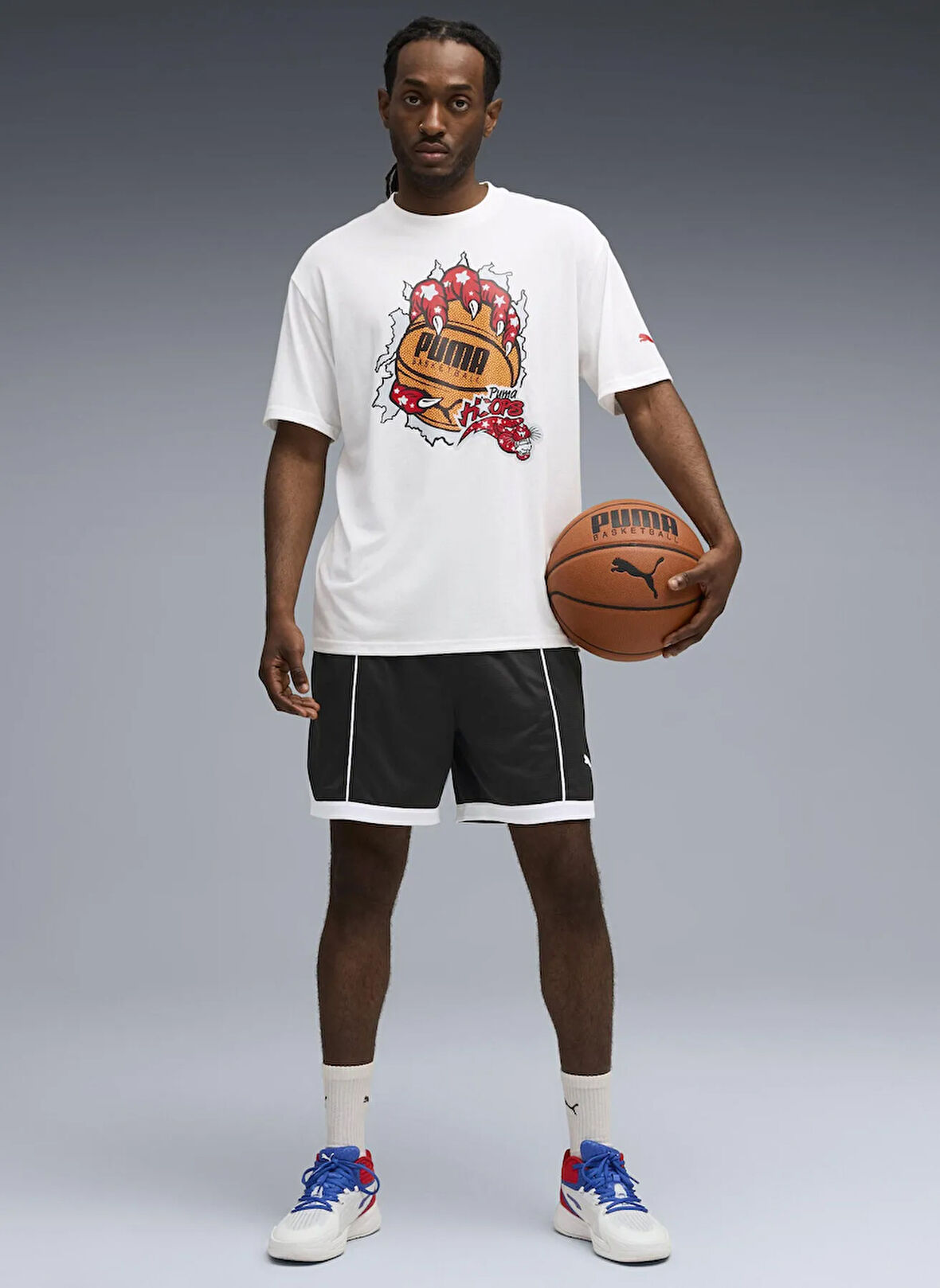 Puma 63289101 Hoopaverse Tee 3 PUMA Whit Beyaz Yuvarlak Yaka Regular Fit Baskılı Erkek T-Shirt