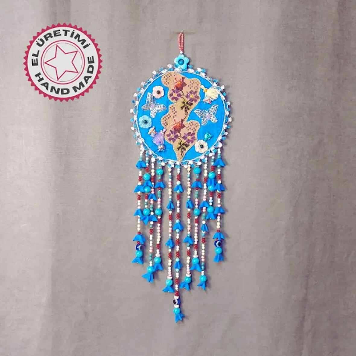 Uretti - ASLI 5776 - 3731 El Yapımı Otantik Nazar Boncuklu Duvar Süsü  - Mavi