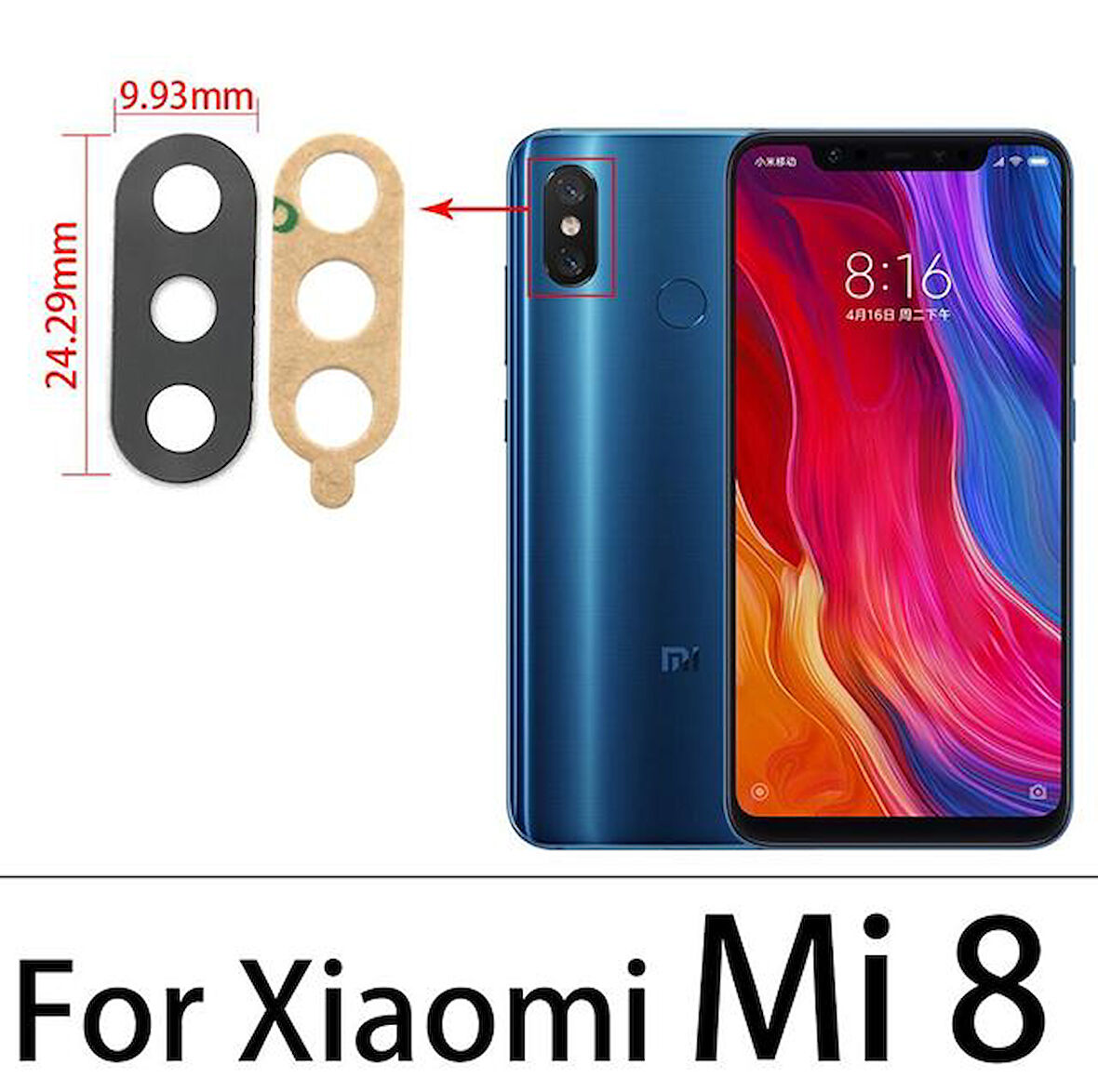 Tkgz Xiaomi Mİ8 Arka Kamera Camı Lens Yapışkanlı