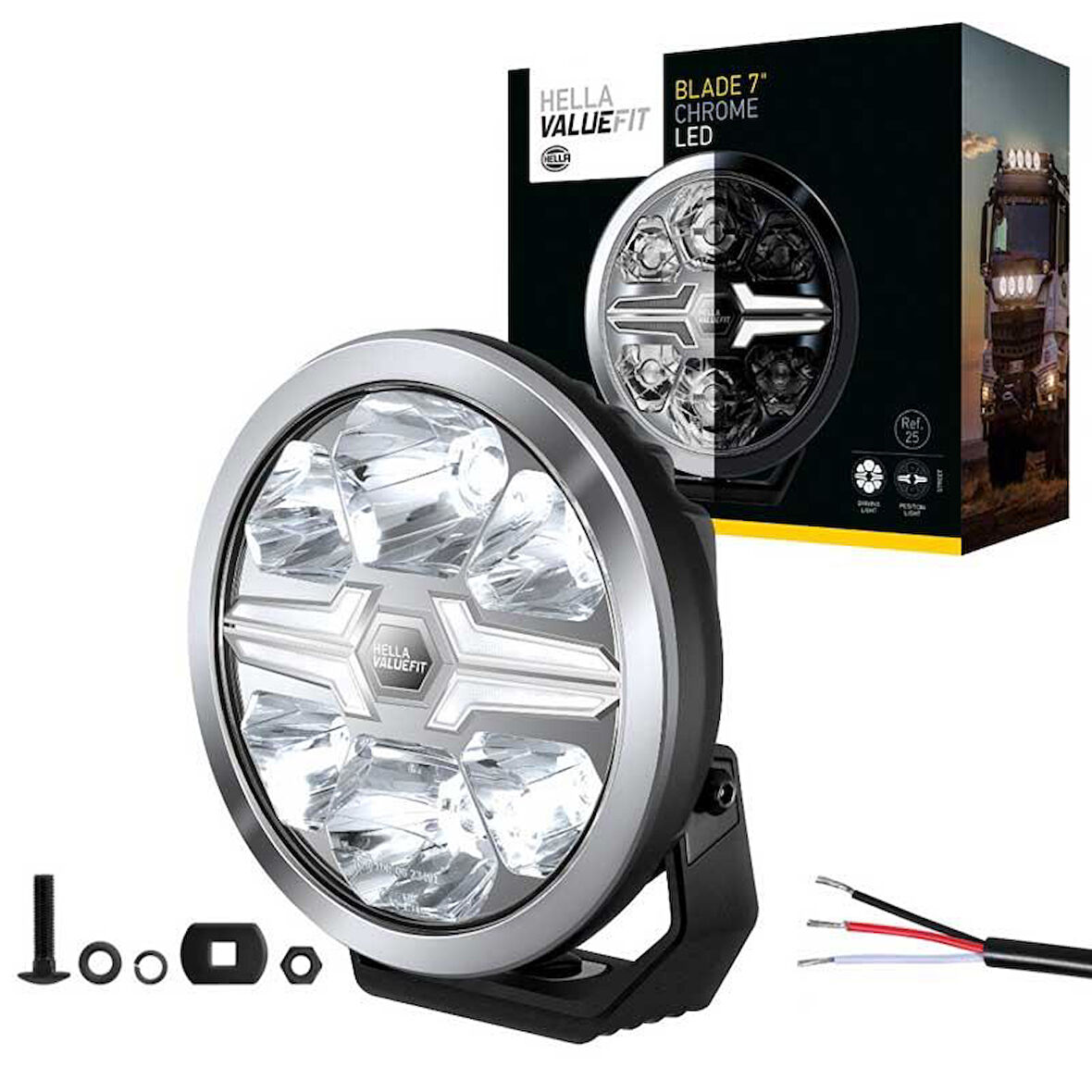 Hella Off-Road Valuefit Blade Led Uzun Far Krom 22W 7" Beyaz Isik 1FJ357198-001