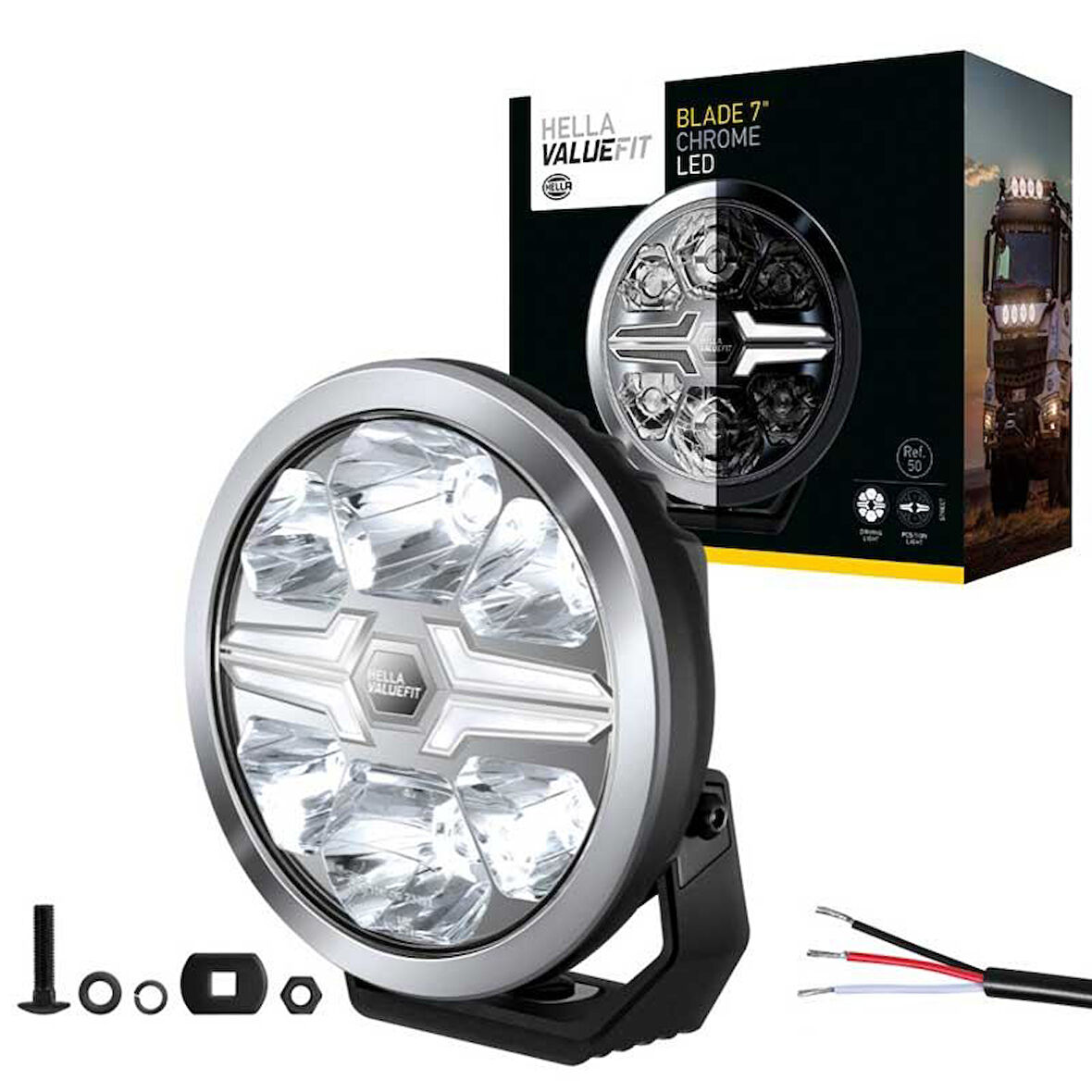 Hella Off-Road Valuefit Blade Led Uzun Far Krom 36W 7" Beyaz Isik 1FJ357198-011