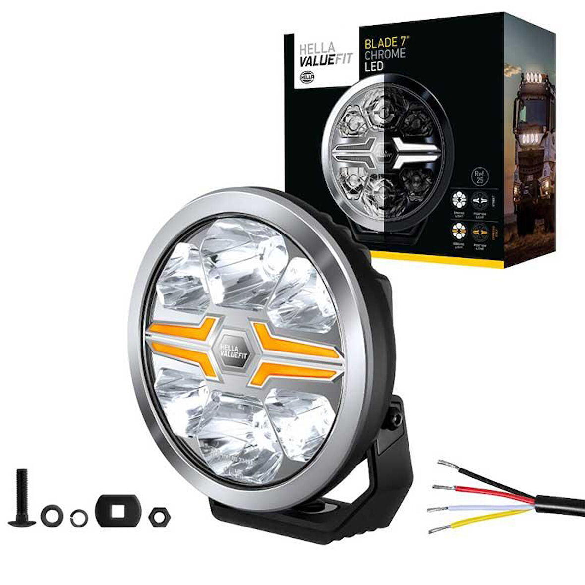 Hella Off-Road Valuefit Blade Led Uzun Far Krom 22W 7" Beyaz-Amber Isik 1FJ357198-021