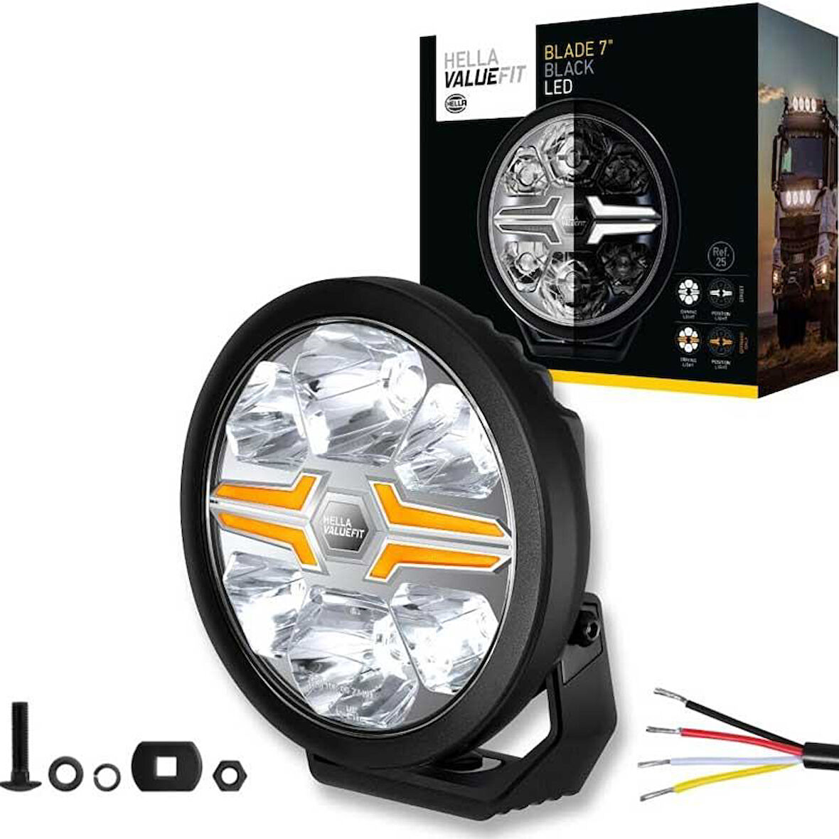 Hella Off-Road Valuefit Blade Led Uzun Far Siyah 22W 7" Beyaz-Amber Isik 1FJ357198-061