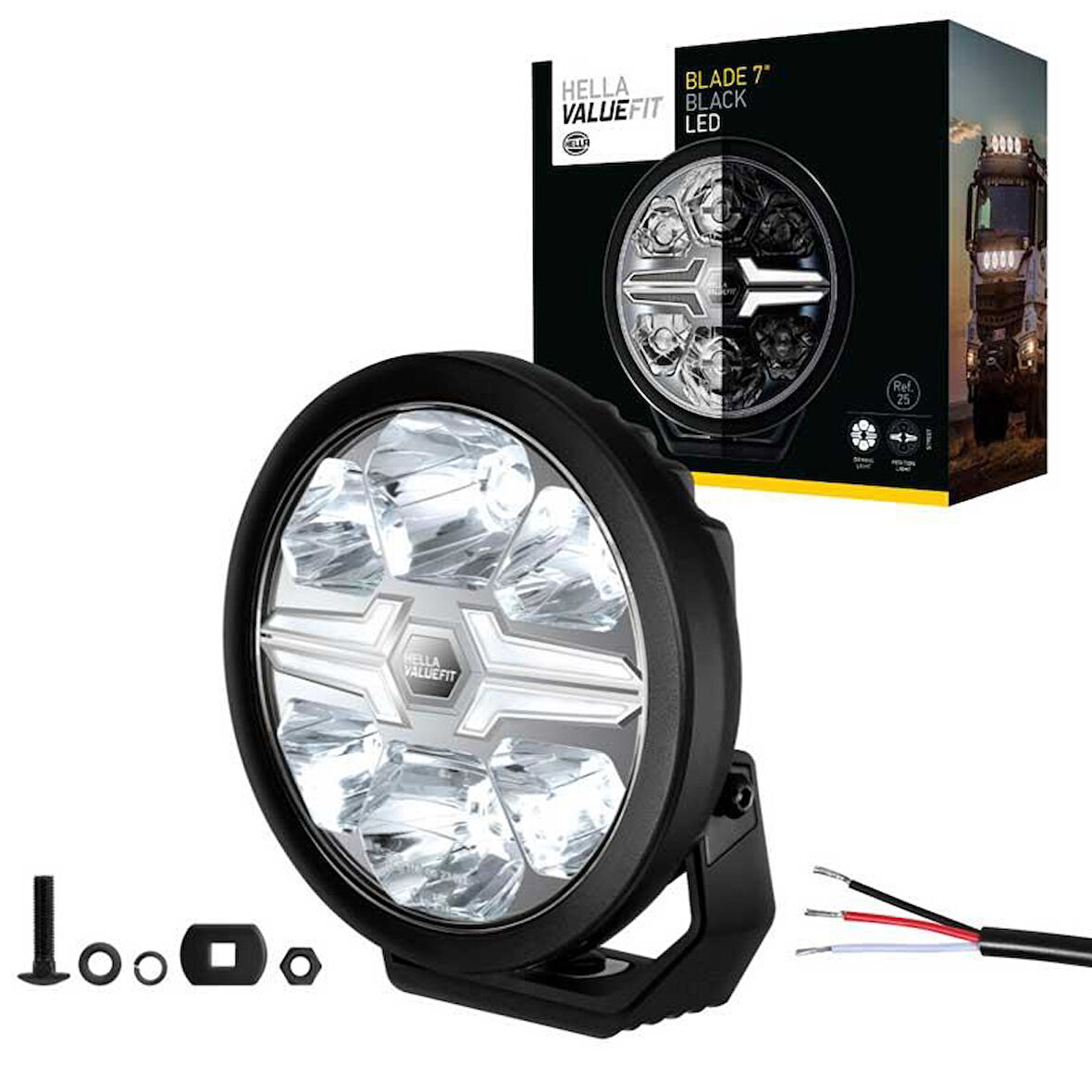 Hella Off-Road Valuefit Blade Led Uzun Far Siyah 22W 7" Beyaz Isik 1FJ357198-041