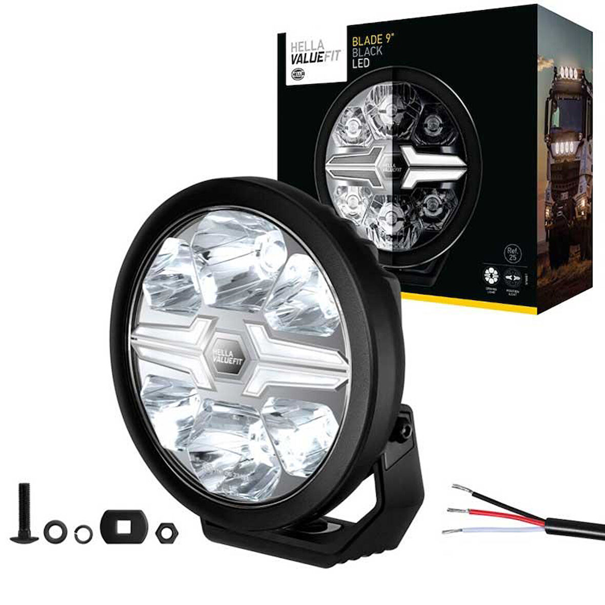 Hella Off-Road Valuefit Blade Led Uzun Far Siyah 17W 9" Beyaz Isik 1FJ357199-041