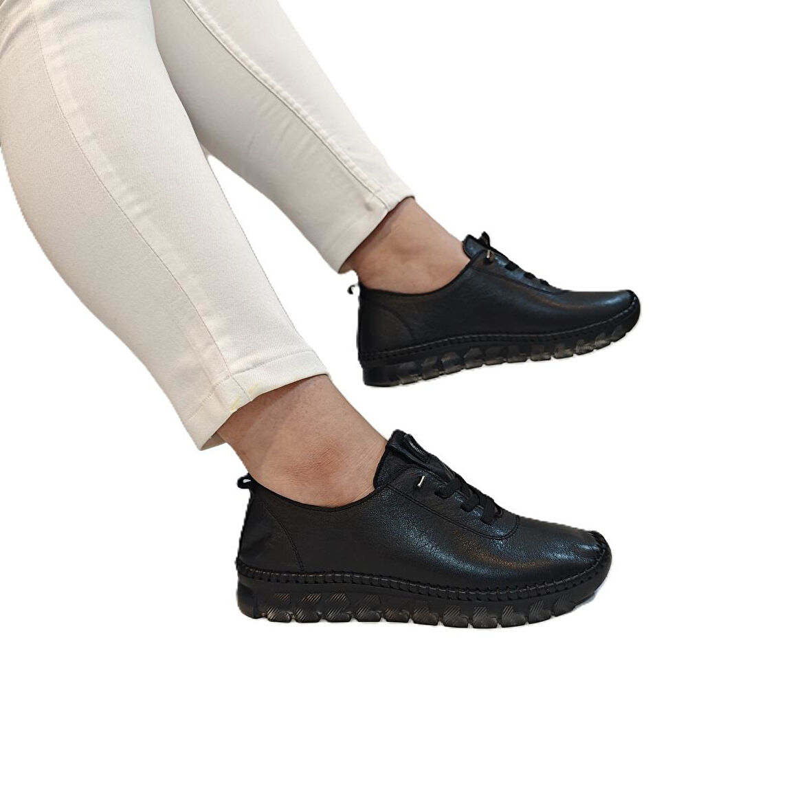 Voyager 9050 Siyah Hakiki Deri Şeffaf Taban Kadın Ayakkabı