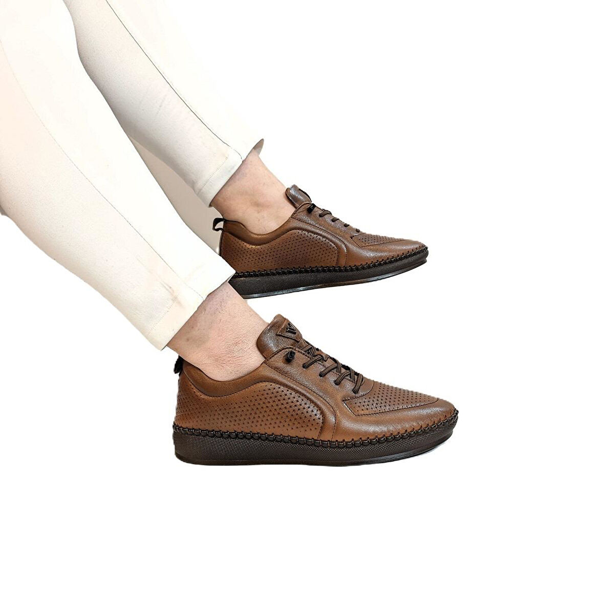 Voyager Z094 Taba Hakiki Deri Lazer İşlemeli Kadın Ayakkabı