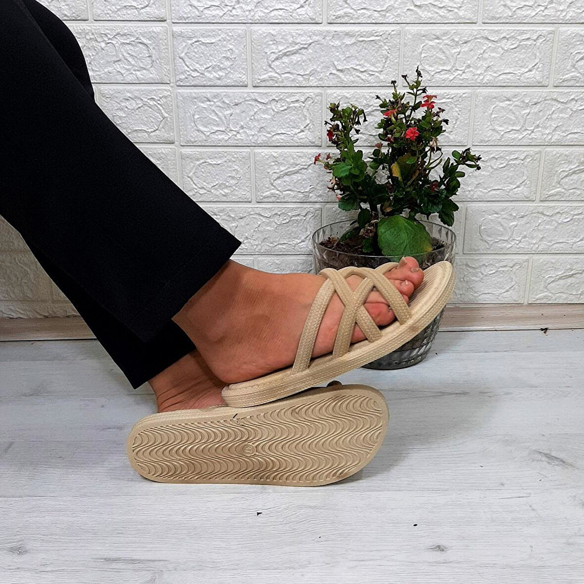 Brn 302 Vizon Ahtapot Hasırlı Kaymaz Havuz Plaj Kadın Terliği