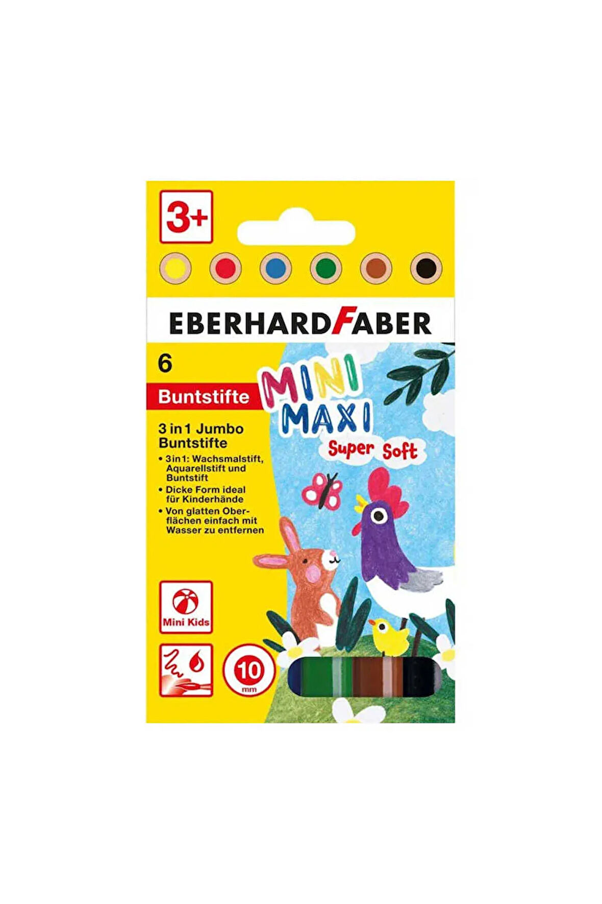 Minimaxi 3ü Bir Arada Jumbo Renkli Kalem 6lı Set