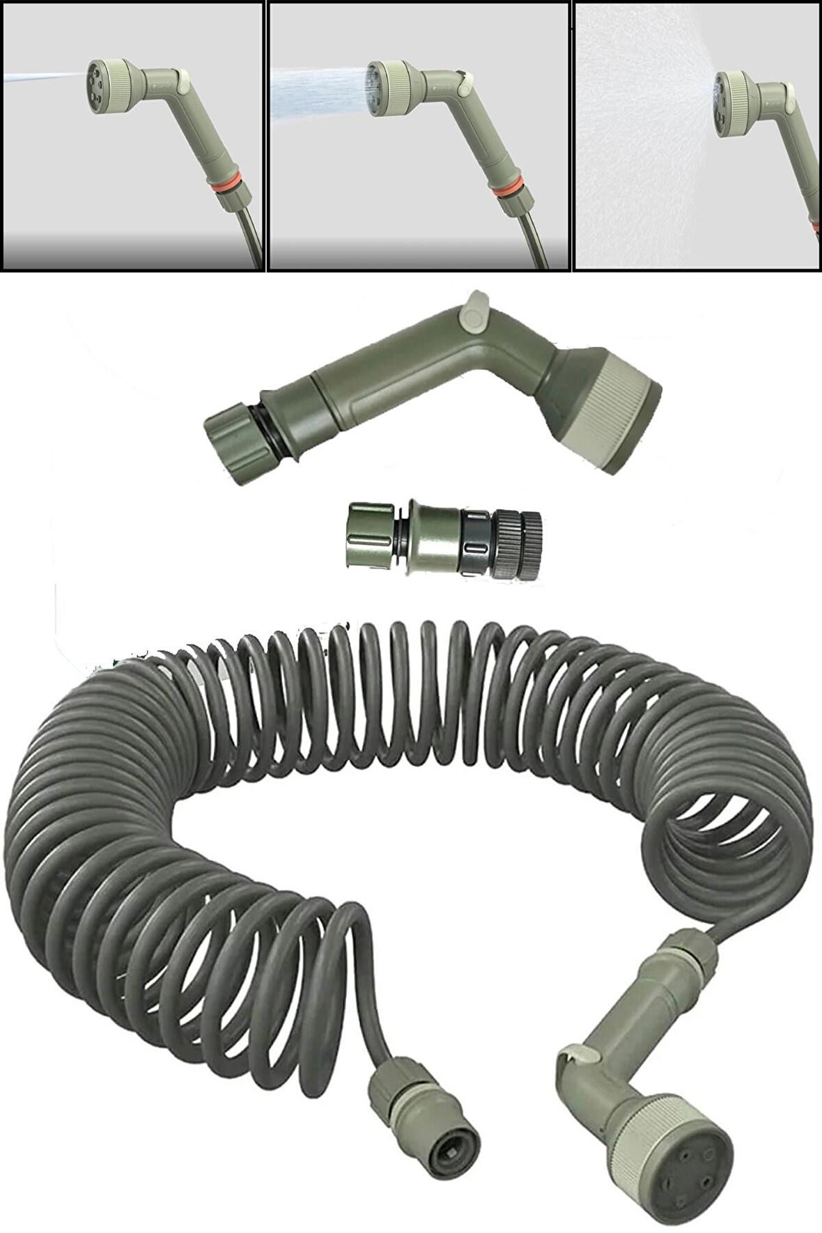 Spiral Hortum Seti Uzayan Bahçe Hortumu Tabancalı Fıskiyeli Hortum 15 Metre Konnektörler Dahil