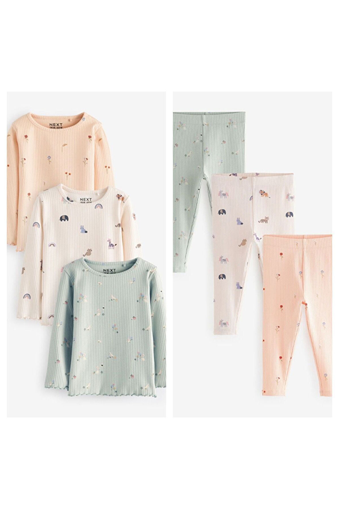 Next Baby Pamuklu Pastel Animal Uzun Kollu Ribanalı 3’lü Alt Üst Takım
