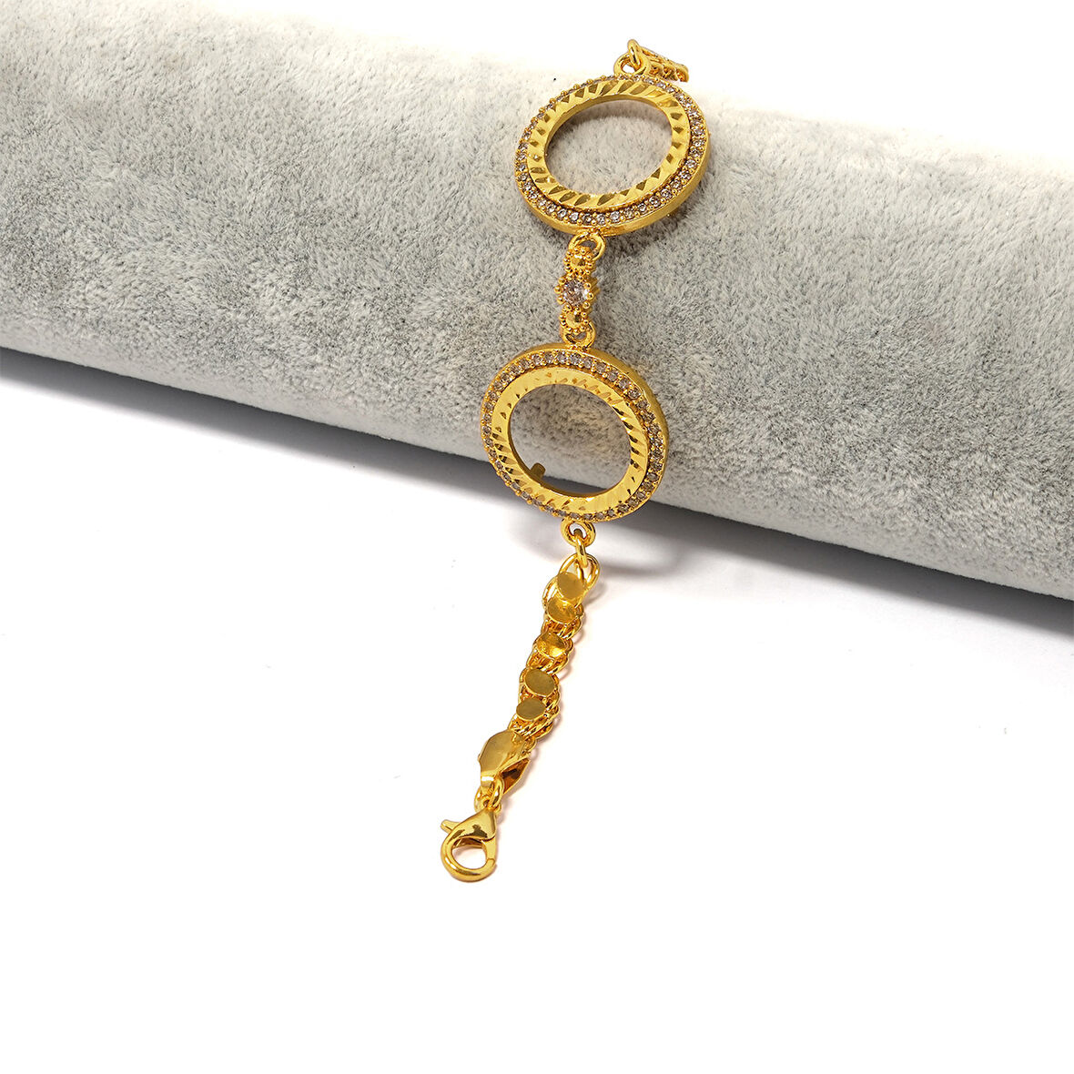 2 Çeyrekli Çerçeve Bileklik Altın Kaplama Arpa Zincir Kelepçe BLK-1045