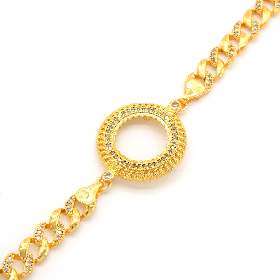 Yarım Altın Çerçeve Bileklik Çelik Altın Kaplama Figaro Model BLK-1115