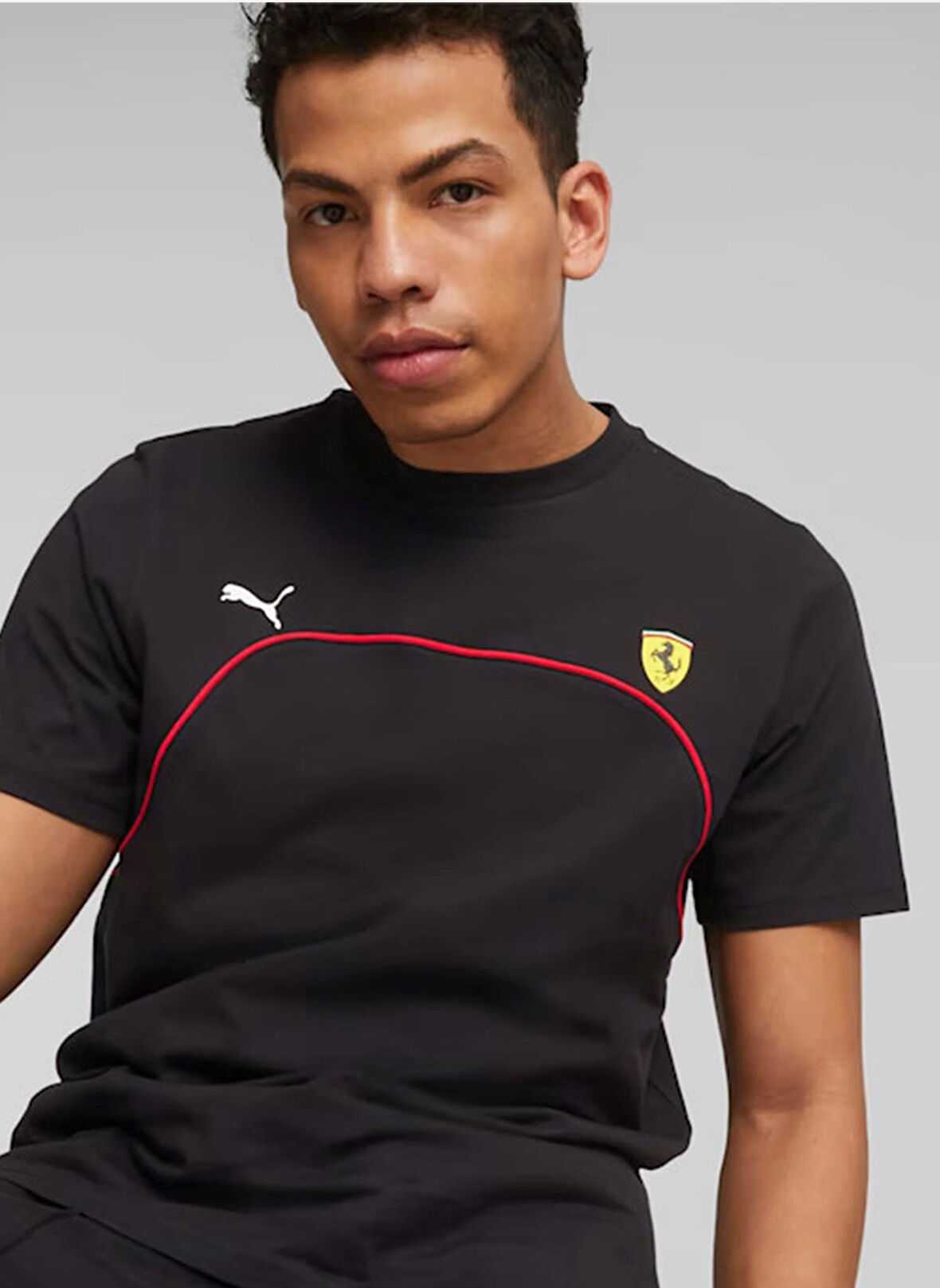 Siyah Erkek Bisiklet Yaka Normal Kalıp T-Shirt 62094601 Ferrari Race Tee