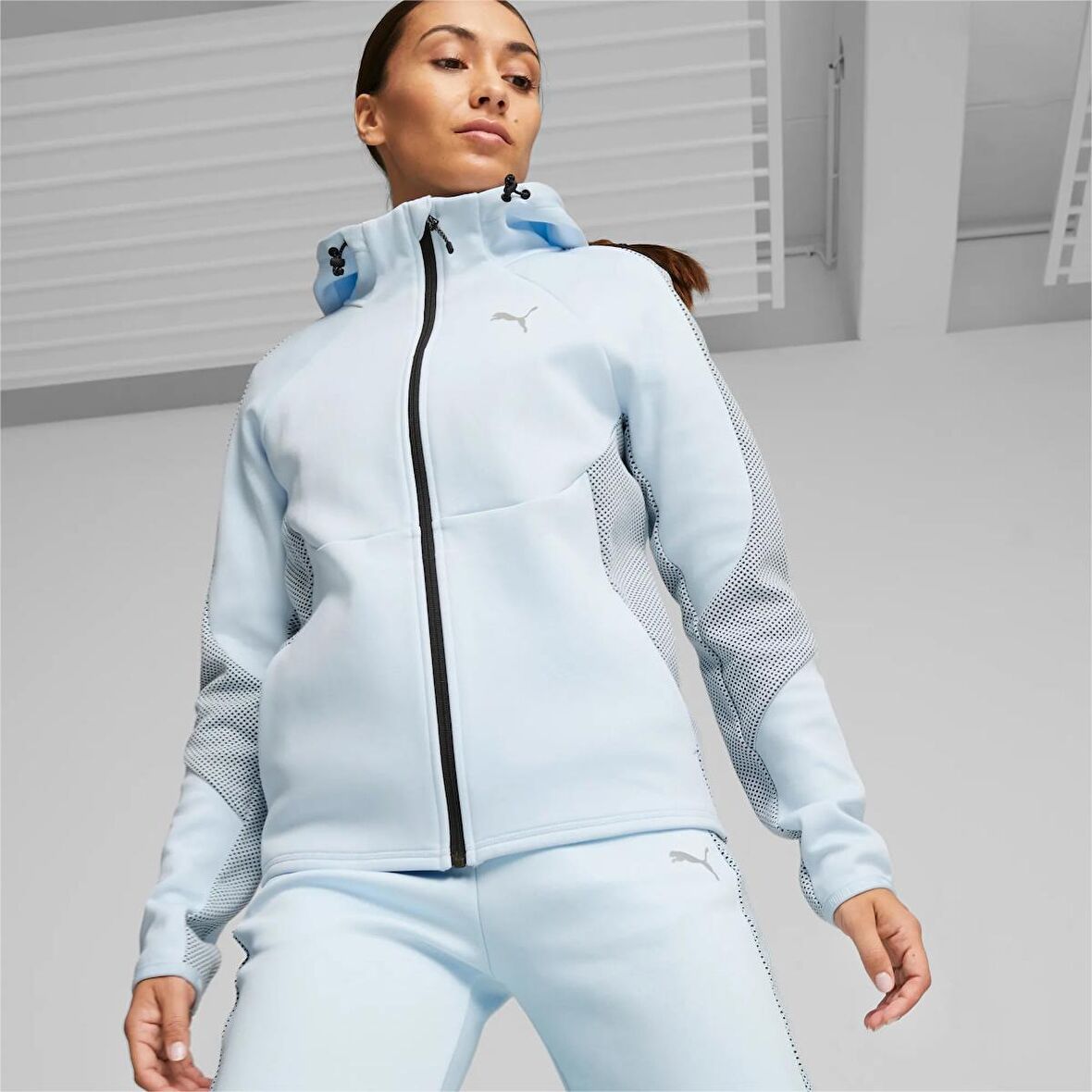 Puma EVOSTRIPE Full-Zip Hoodie Mavi Kadın Eşofman Üstü