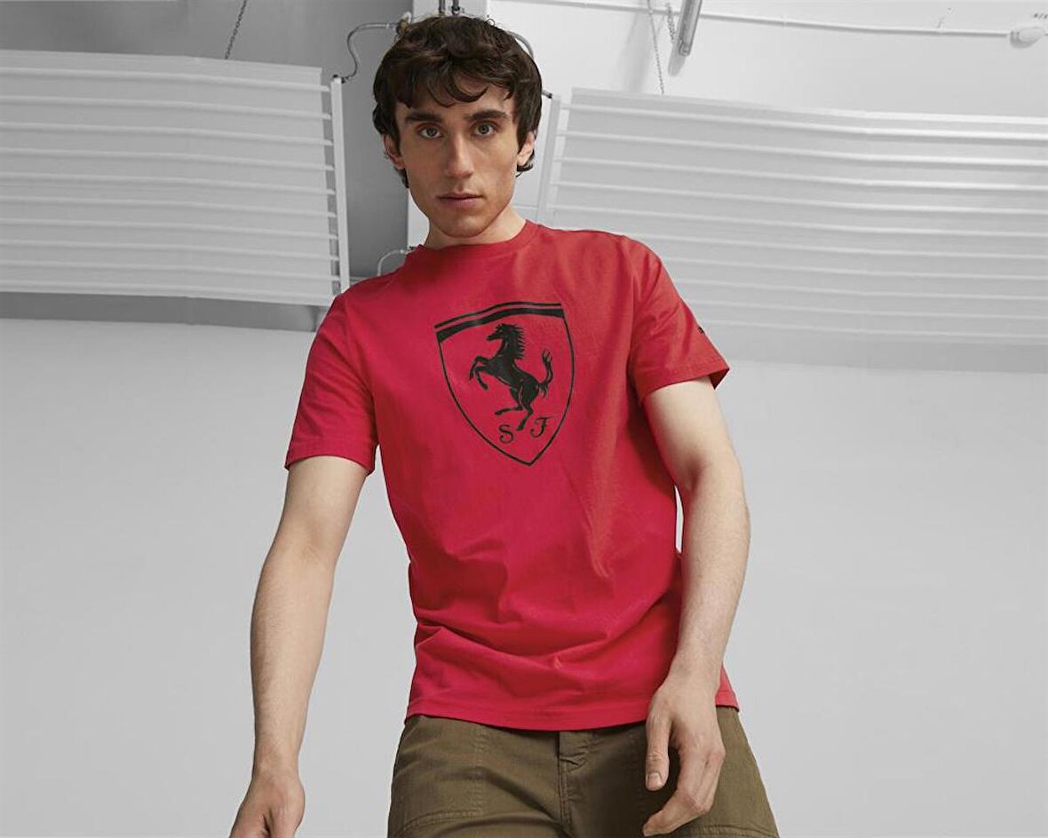 Puma Ferrari Race tonal Big Shield Tee Rosso Erkek T-Shirt