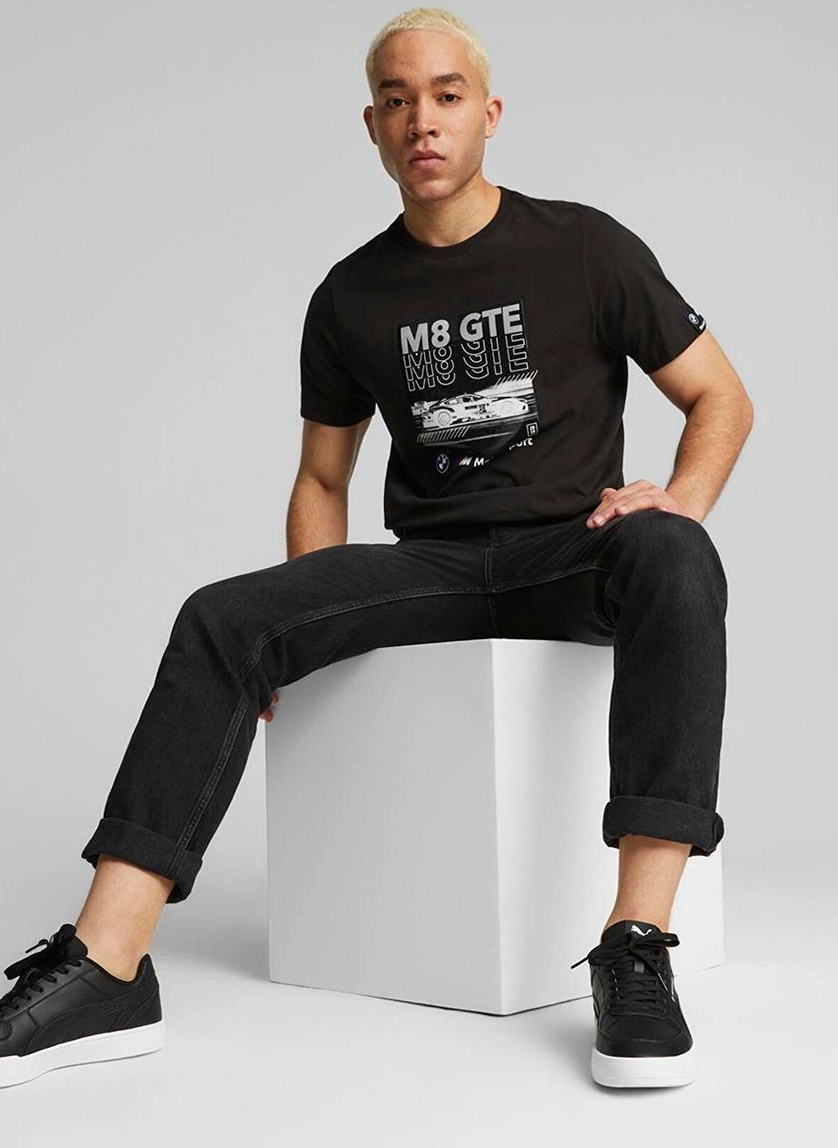 Siyah Erkek Bisiklet Yaka Normal Kalıp T-Shirt 62299401 BMW MMS Car Graphic Tee II