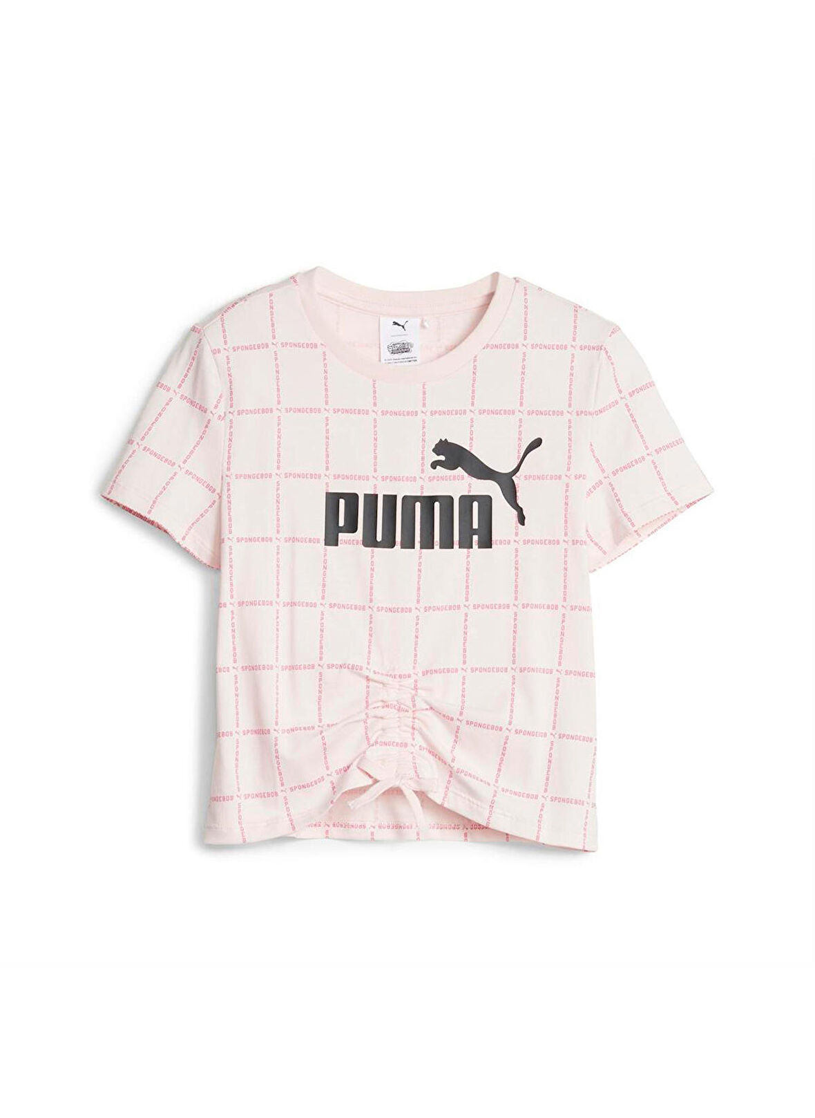 Puma Pembe Kız Çocuk Bisiklet Yaka Kısa Kollu Düz T-Shirt 67758624 PUMA X SPONGEBOB AOP Tee